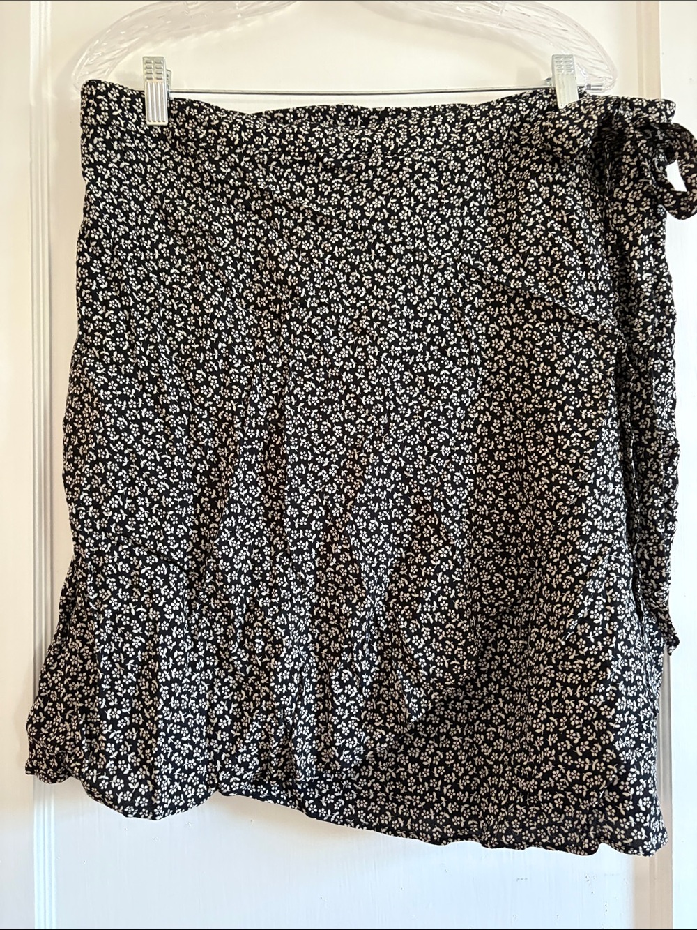 Madewell Black Mini Wrap Skirt with White Floral Print